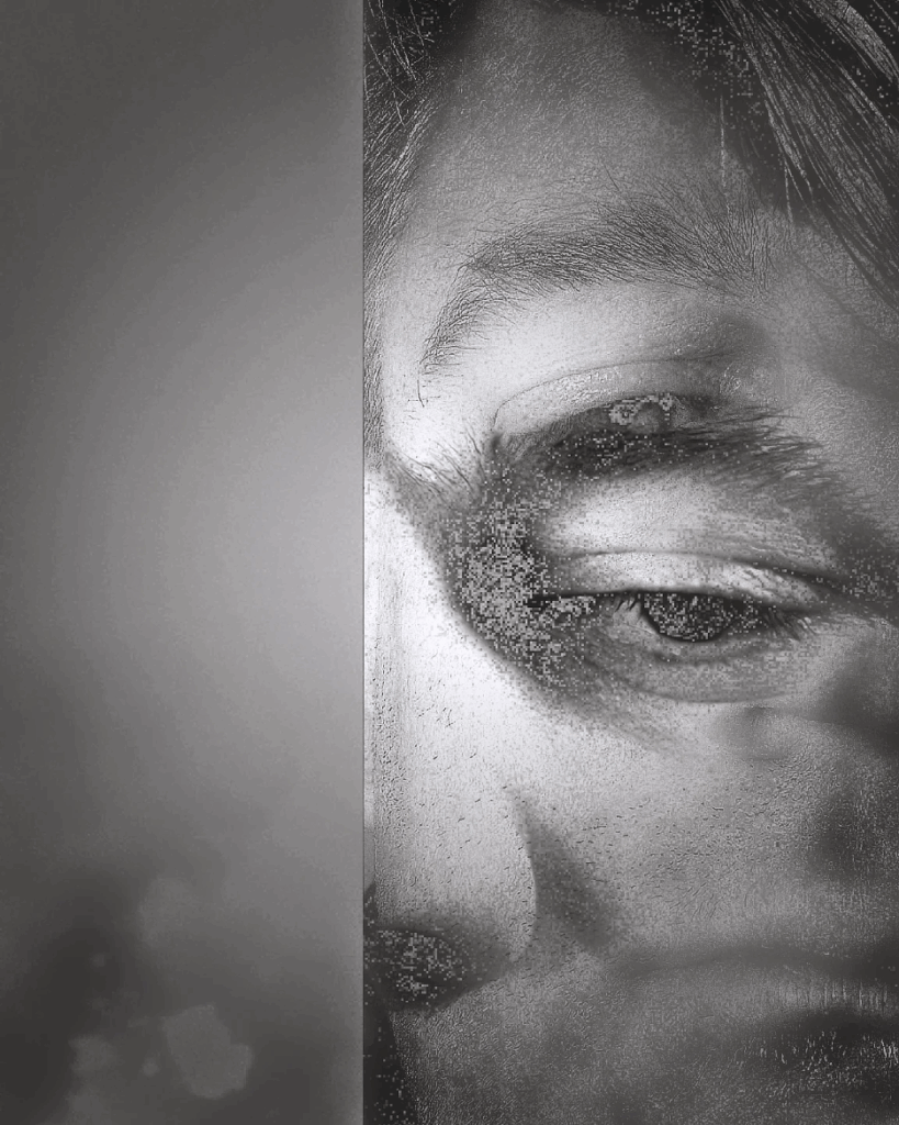 Double exposed selfie of the artist